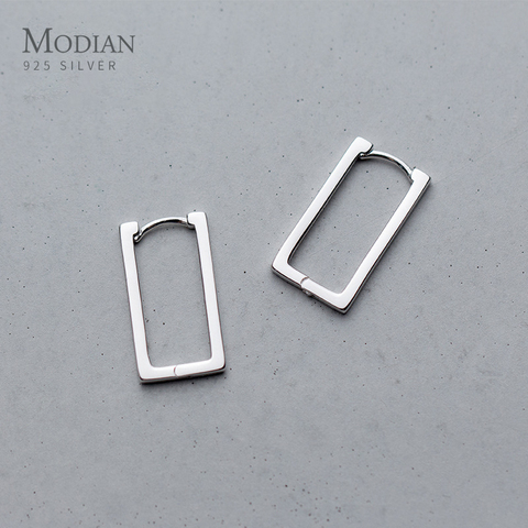 Modian Authentic 925 Sterling Silver Fashion Design Rectangle Hoop Earrings Simple Luxury Earring for Women Trendy Fine Jewelry ► Photo 1/5