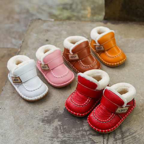 Infant Toddler Boots 2022 Winter Baby Girls Boys Snow Boots Warm Plush Soft Bottom Genuine Leather Outdoor Kids Children Shoes ► Photo 1/6