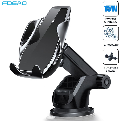 15W Qi Wireless Car Charger Automatic Clamping Fast Charging Air Vent Mount Holder for iPhone 12 11 XS XR X 8 Samsung S20 S10 S9 ► Photo 1/6