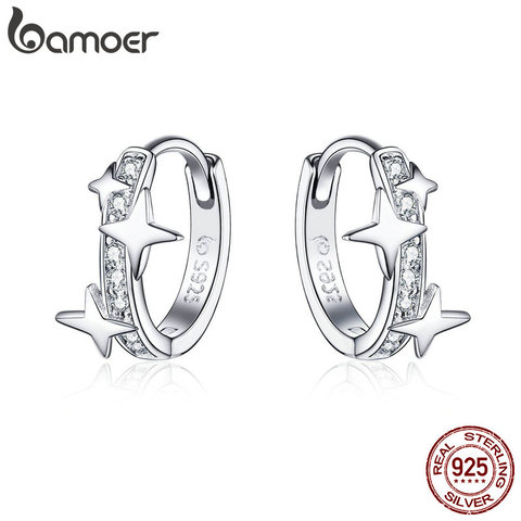 BAMOER Small Hoop Earrings 925 Sterling Silver Clear CZ Universe Galaxy Tiny Earrings for Girl Gifts anti-allergy Jewelry BSE076 ► Photo 1/6