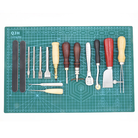 QJH 16pcs Sewing Craft  & Leather Tools Set DIY Handmade Punch Edger Trench Device Belt Puncher A3 Pvc Cutting Mat Patchwork ► Photo 1/6