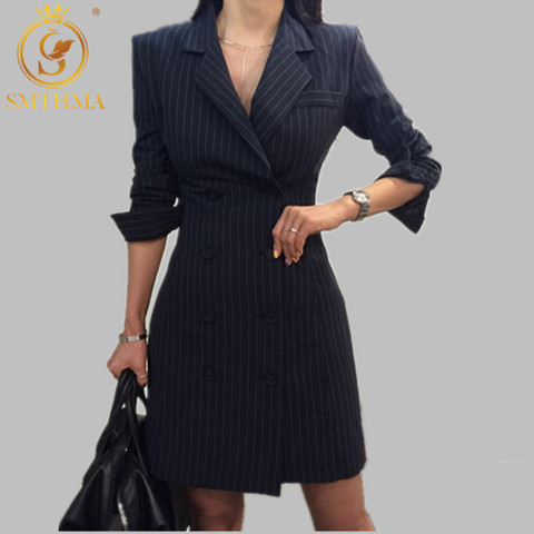 SMTHMA  New Arrival Women Blazer Jackets Plaid Stripes Blazer Outerwear Double-Breasted Blaser Feminino ► Photo 1/6