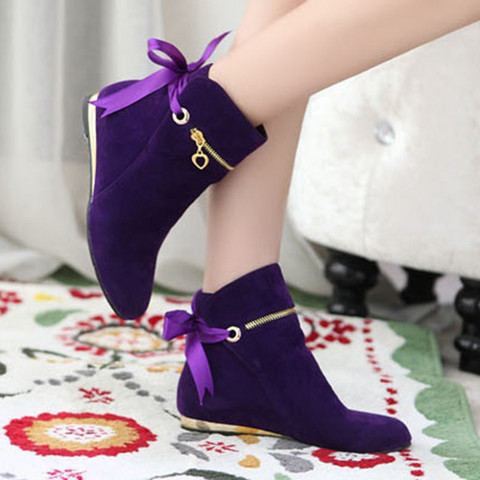 Sweet Bow Ankle Boots Women Faux Suede Boots Short Boots Fashion round toe solid ankle boots Woman Plus Size 35-43 ► Photo 1/6