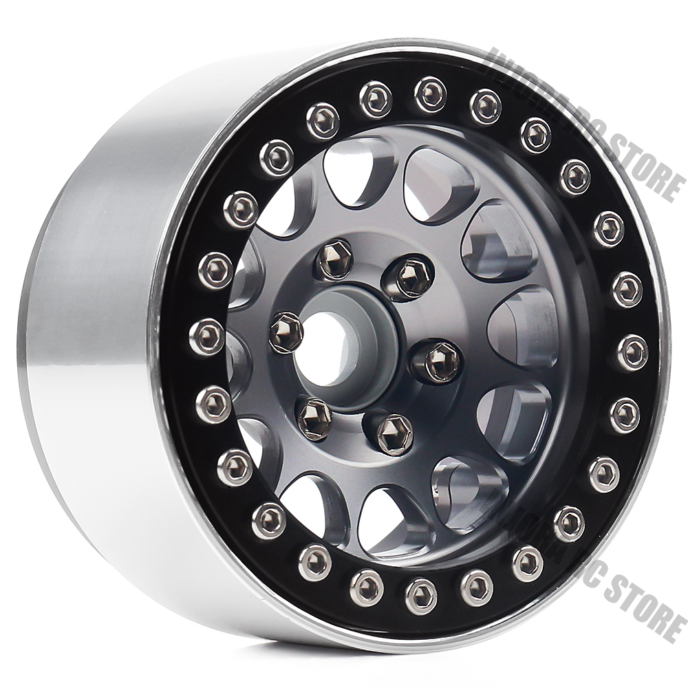 Matte Silver AXspeed 4pcs/Set Metal 1.9 Beadlock Wheel Rims Wheel Hubs for 1:10 Axial SCX10 TRX-4 D90 RC Car