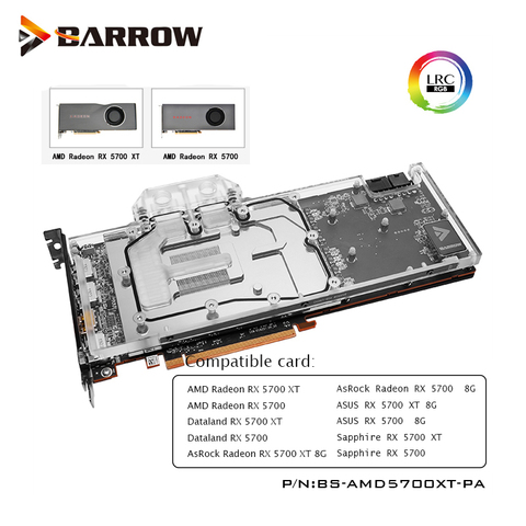 Barrow GPU Water Block For AMD Radeon RX 5700 XT AsRock ASUS  Radeon RX 5700 XT 8G support original backplate BS-AMD5700XT-PA ► Photo 1/3