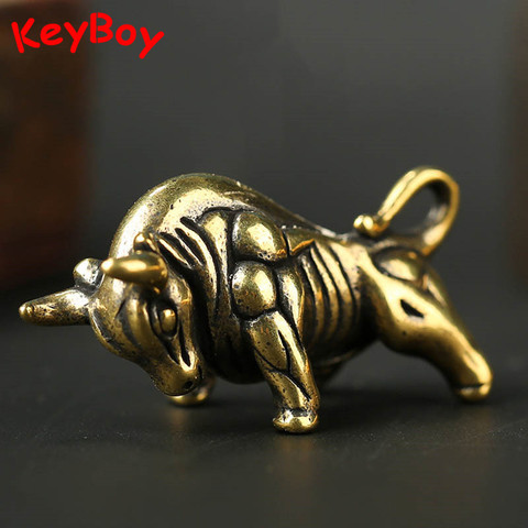 Pure Brass Wall Street Bull Keyring Pendant Jewelry Vintage Copper Animal Bull Decorations Men Key Chain Rings Hanging ► Photo 1/6