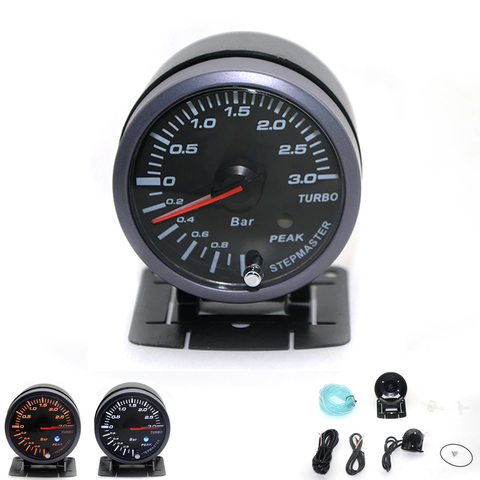 DRAGON GAUGE 3 BAR 2.5 Inch 60mm Boost Turbo Gauge White&Orange Dual Led Display With Peak Warning ► Photo 1/6