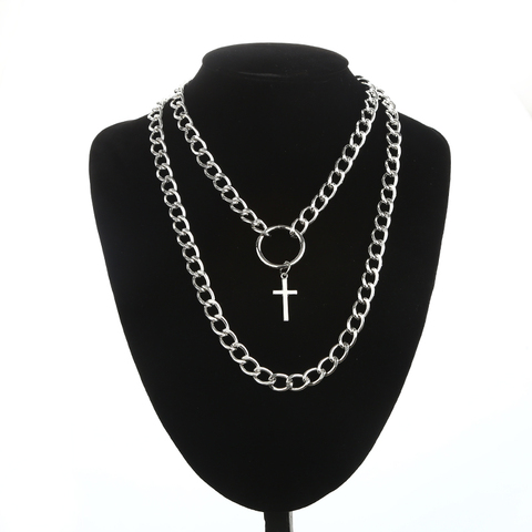 KPOP Layered Chain Necklace Punk Fashion Cross Pendants Women Men Grunge Aesthetic Egirl Alternative Goth Jewelry Gifts ► Photo 1/6