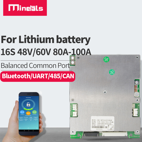 Smart bms 16s 48v LiFePo4 60v Li-ion 80a 100a UART 485 CAN Bluetooth APP battery status temperature protection ► Photo 1/6