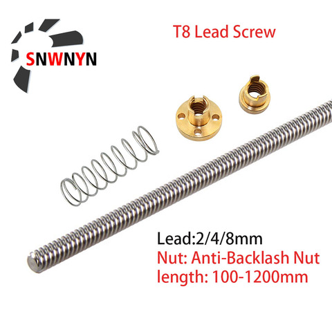 T8 Lead 2/4/8mm Lead Screw With Anti-Backlash Nut Pitch 2mm OD 8mm 100 1000 1200mm T-Type Stepper Motor Trapezoida For 3DPrinter ► Photo 1/6