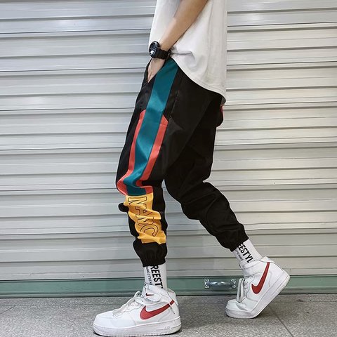 Black Cargo Pants Men Hip Hop Harem Pants Men Baggy Pants Male Trousers  Pockets Ribbon Youth Streetwear Pantalon Cargo Homme