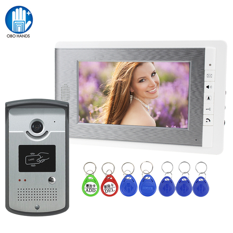 RFID Wired Video Intercom Video Door Phone 7'' Color Monitor Video Camera Doorbell Waterproof Card Keyfobs Unlock for Home Villa ► Photo 1/6