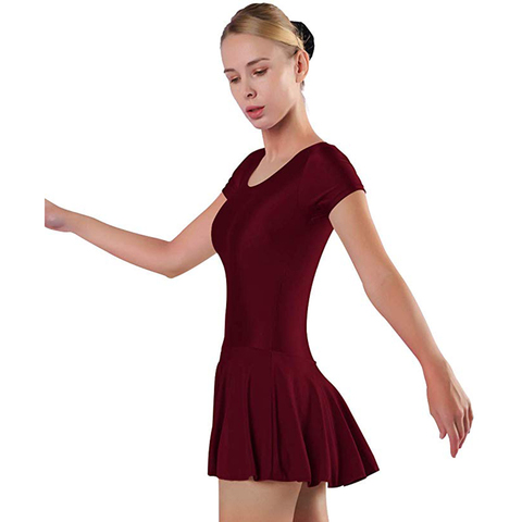 AOYLISEY Women Short Sleeve leotards with Skirts Ballet Tutu for Women's Summer Skinny Bodysuits Scoop Neck Ladies Skirts ► Photo 1/6