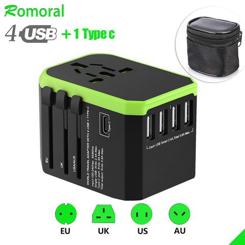 Universal Travel Adapter International Wall Charger AC Plug Adaptor with 5.6A Smart Power and 3.0A USB Type-C for US EU UK AU ► Photo 1/6