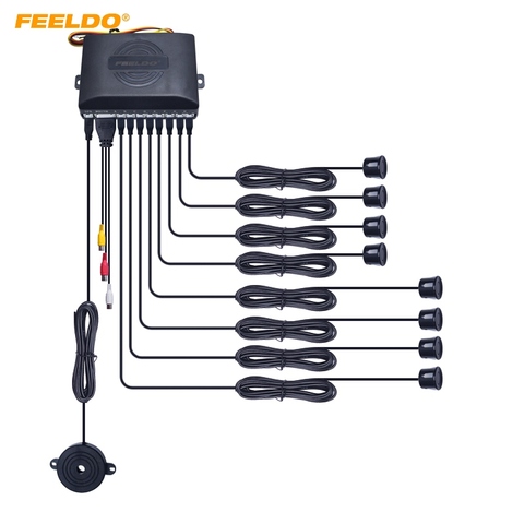 FEELDO 1Set Car 8 Sensors Dual Front/Back Rear View Visual Video Parking Sensor Backup Radar System Kit ► Photo 1/6