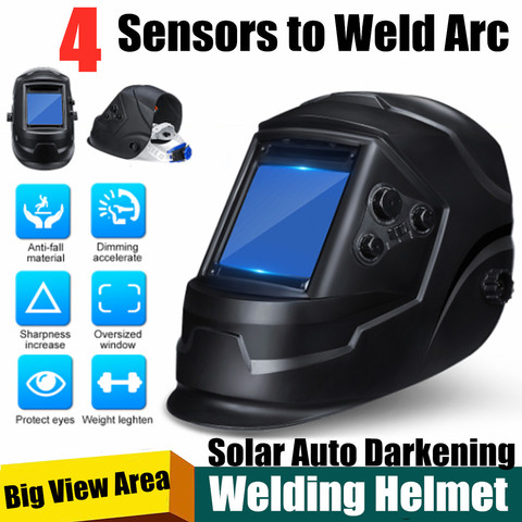 Solar Power Auto Darkening Welding Helmet Big View 4 Arc Sensor DIN5-DIN13 TIG MIG MMA Welding Mask Helmet Welder Cap Lens Face ► Photo 1/6