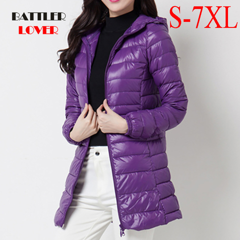 Down Jacket Women Brand New Winter Warm Jackets Women's Long Light White Duck Down Jacket 5XL 6XL 7XL Ultra Light Hooded Coats ► Photo 1/6