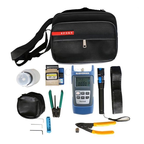 12pcs/Set Fiber Optic FTTH Tool Kit with FC-6S Fiber Cleaver and Optical Power Meter with Red Light 5km ► Photo 1/6