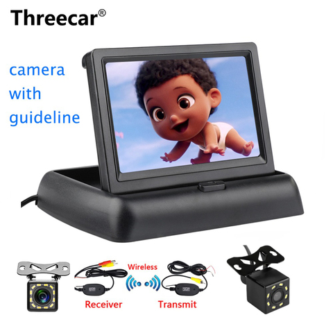 Threecar 8LED CCD Waterproof Vehicle Camera Universal HD Car Rear View Back Up Reverse Parking Camera + 4.3