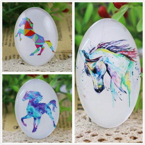 2pcs 30x40mm New Fashion Color Dream Horse Handmade Photo Glass Cabochons Pattern Domed Jewelry Accessories Supplies-I3-06 ► Photo 1/4