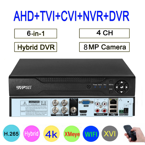 8MP 4K Surveillance Camera XMeye Audio Face Detect Hi3521D 4CH 4 Channel Hybrid WIFI 6 in 1 H.265+ XVI TVI CVI NVR AHD CCTV DVR ► Photo 1/6