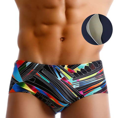 2022 New Swimsuit Geometric Color Padded Men's Swim Briefs Sexy Pouch Bulge Enhancing Push Up Cup Gay Swimwear Men 14 Styles ► Photo 1/6