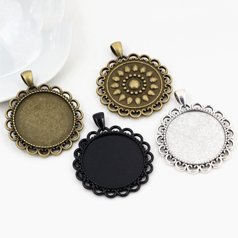 5pcs 30mm Inner Size Antique Silver Plated and Bronze and Black Classic Style Cabochon Base Setting Charms Pendant ► Photo 1/4