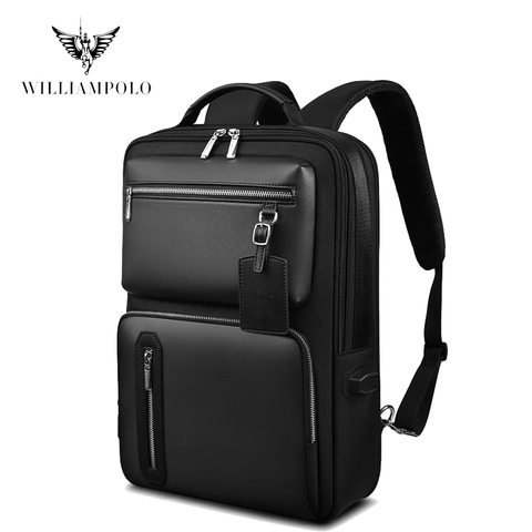WILLIAMPOLO Backpack For Teenagers 2022 Fashion Microfiber Fit 17.3 Laptop Luxury Backpack For Boys School Bags Black PL197158 ► Photo 1/6