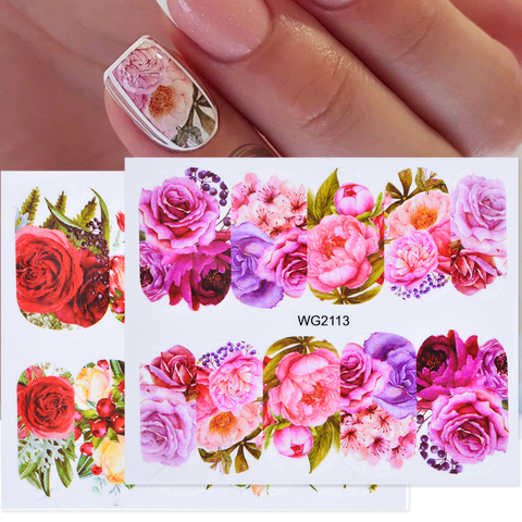 1pcs Flower Leaves Nail Sticker Decals Blossom Colorful Slider Rose Water Full Wraps Nail Art Decoration Floral On Nails CHWG ► Photo 1/6