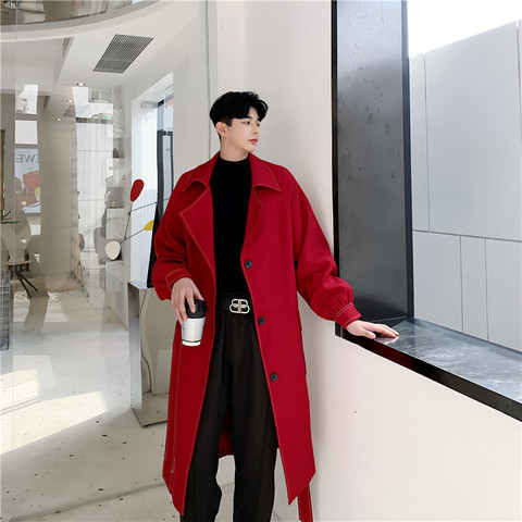 MIXCUBIC 2022 Autumn England style long section Lantern sleeve trench men casual loose belt Windbreaker coats for men M-XL ► Photo 1/2