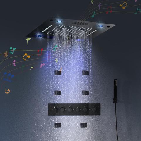 High Quality Plating Black Stainless Steel 304 LED Shower Head Set Bluetooth Music Shower System Massage Jets ► Photo 1/6