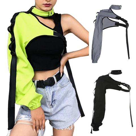 Women Chic Choker One Long Sleeve Strap Buckle Reflective Halter Smock Strap Buckle Reflective Halter Smock  Women ► Photo 1/6