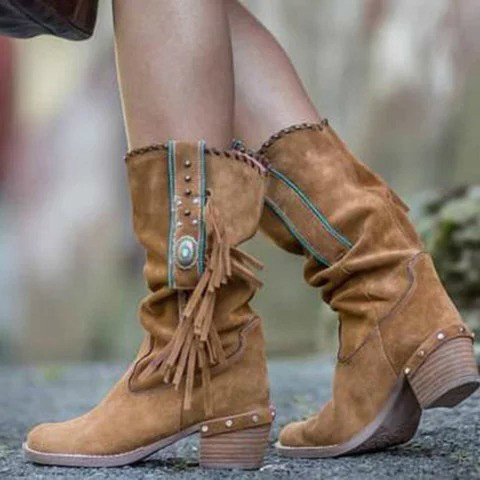 women mid-calf boots ladies chaussure gladiator vintage mid-heels winter autumn slip-on shoes woman zapatos mujer sapato H319 ► Photo 1/6