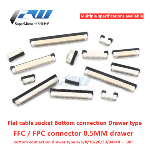 10pcs Connector FPC FFC 0.5mm 1,0mm cable flat connector PCB SMT ZIF connect below 4 6 8 10 12 18 20 26 28 30 32 36 40 50 54 60P ► Photo 1/6