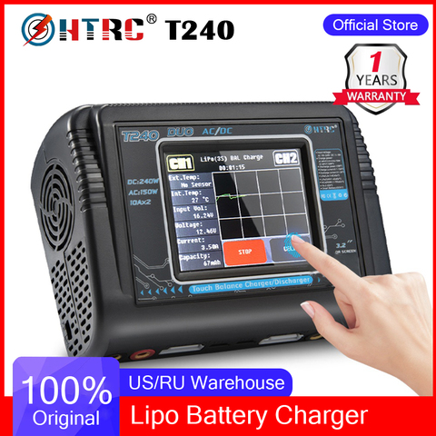 Original HTRC T240 DUO RC Charger Discharger Dual Channel AC 150W DC 240W Touch Screen Balance Lipo Charger For RC Car Toys ► Photo 1/6