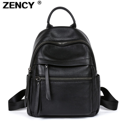 ZENCY Soft 100% Genuine Cow Leather Black Hardware Women's Backpacks Lady Girl First Layer Cowhide Female School Book Backpack ► Photo 1/6