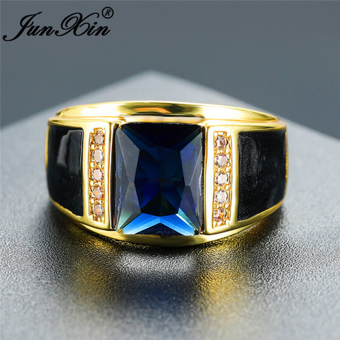 Luxury Male Geometric Blue Stone Wedding Rings For Men Women Yellow Gold Ring Vintage Engagement Ring Zircon Mens Party Jewelry ► Photo 1/6