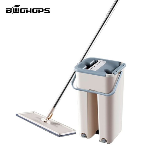 Hard Floor Flat Mop Microfiber Magic Mops Bucket Cleaner Cleaning Dirty Hair Fur Free Hand Washing And Drying Rotating Balai ► Photo 1/4