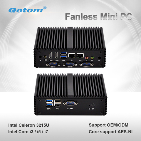 Qotom Mini PC Q400P Small Fanless 2 Gigabit LAN Celeron Core i3 i5 i7 Dual Core Computer Support Win Linux Mini Server ► Photo 1/6