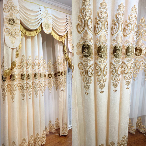 European luxury velvet curtain gold print high shade dining living bedroom curtains blackout window tulle curtains ► Photo 1/6