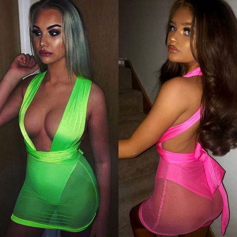 OMSJ 2022 New Hot Neon Green Elegant Sexy Club Party Dresses Women Strapless Sleeveless Bandage Dress Summer Lace Up Mini Dress ► Photo 1/4