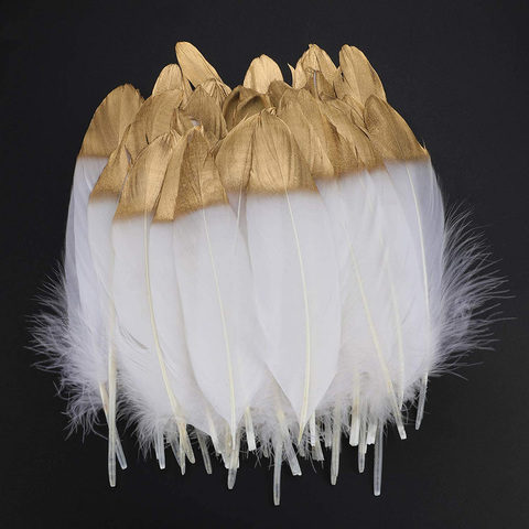 10Pcs White Gold Plume Goose Feathers for Crafts DIY Wedding Party Feathers Colorful Jewelry Hair Accessories Decoration 15-20cm ► Photo 1/6