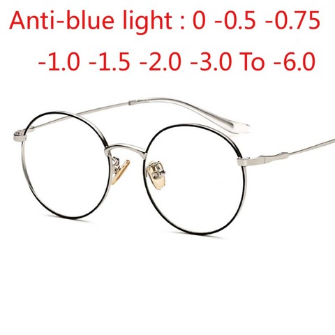 Round Finished Myopia Glasses Women Men Anti-blue light Short Sight Spectacles Diopter 0 -0.5 -0.75 -1.0 -2.0 -2.5 -3.0 To -6.0 ► Photo 1/6