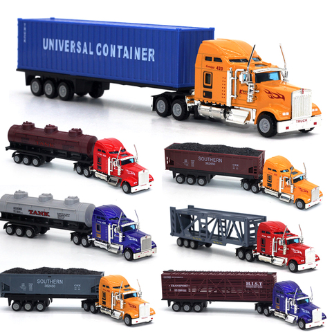 1:65 Scale American Big Truck American Alloy Iecasts Toy Vehicles Set Container Truck Flat Car Simulation Model Toy For Children ► Photo 1/6