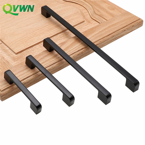 QVWN  Modern Aluminum Alloy Black Cabinet Handles Kitchen Cupboard Door Pulls Drawer Knobs Fashion Furniture Hardware ► Photo 1/6