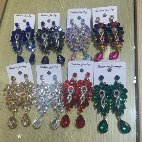 Fashion Luxury Crystal Dangle Earrings for Women Wedding Girl Elegant Rhinestone Statement Pendants Earring Bride Jewelry Bijoux ► Photo 1/6