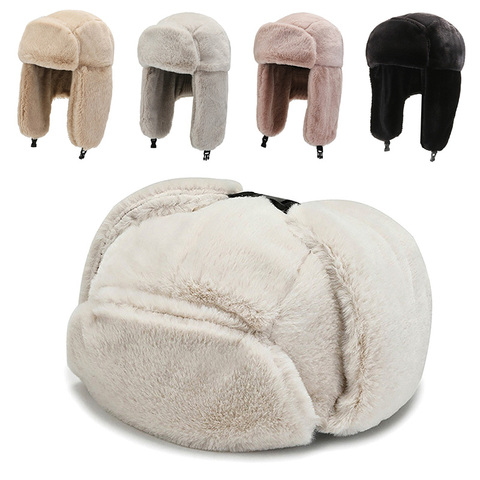 Winter Cycling Ski Hat Warm Earmuffs Thicken Plush  Ear-flapped Hat For Men and Women Faux Fur Windproof Cap Russian Bomber Hat ► Photo 1/6