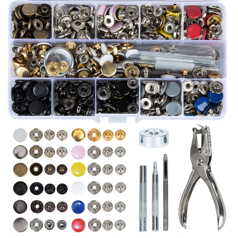 12 Colors Snap Fastener Kit 150Set Metal Snap On Buttons Press Studs with 4pcs Fixing Tools 1pc Punch Pliers Leather Crafts Snap ► Photo 1/6