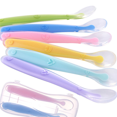 Baby Soft silicone Spoon Food Grade baby Feeding Spoons Safety Candy Color Tableware Infant Learning Spoons Baby Supplies ► Photo 1/6