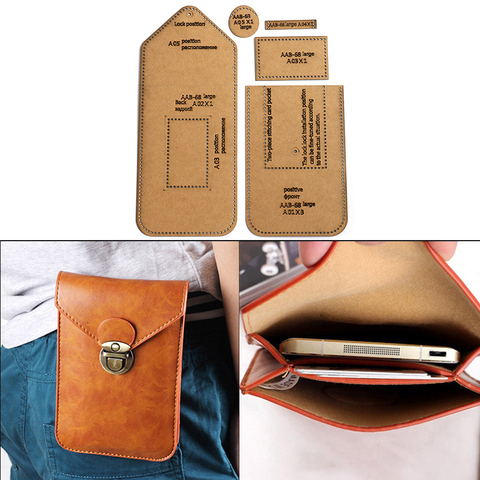 DIY Handmade Leather Mobile Phone Bag Handbag Wallet Sewing Pattern Hard Kraft Paper Stencil Template 17.5cm*11.5cm*1.5cm ► Photo 1/6
